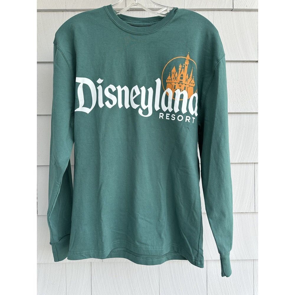 Disneyland Resort Organic Cotton Blend Unisex Small Long Sleeve Green T‎ Shirt